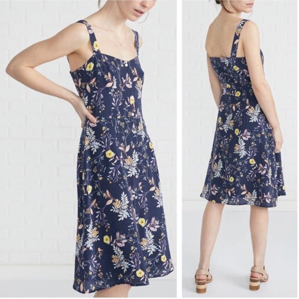 Amour Vert Adelia Dress Silk French Jardin Button Front Floral Size Small